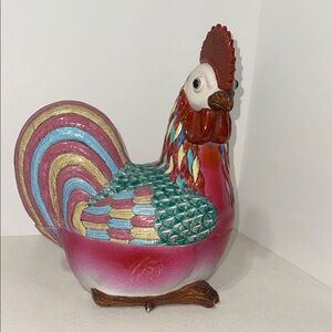 Mid 20th Century Antique Chinese Export Hand Painted  Ceramic Rooster Tureen